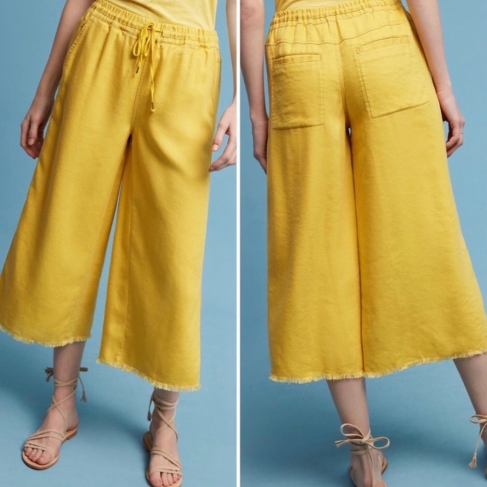 NWT Anthropologie Hei Wei Yellow Wide Leg Linen Blend Capri Pants Womens XS